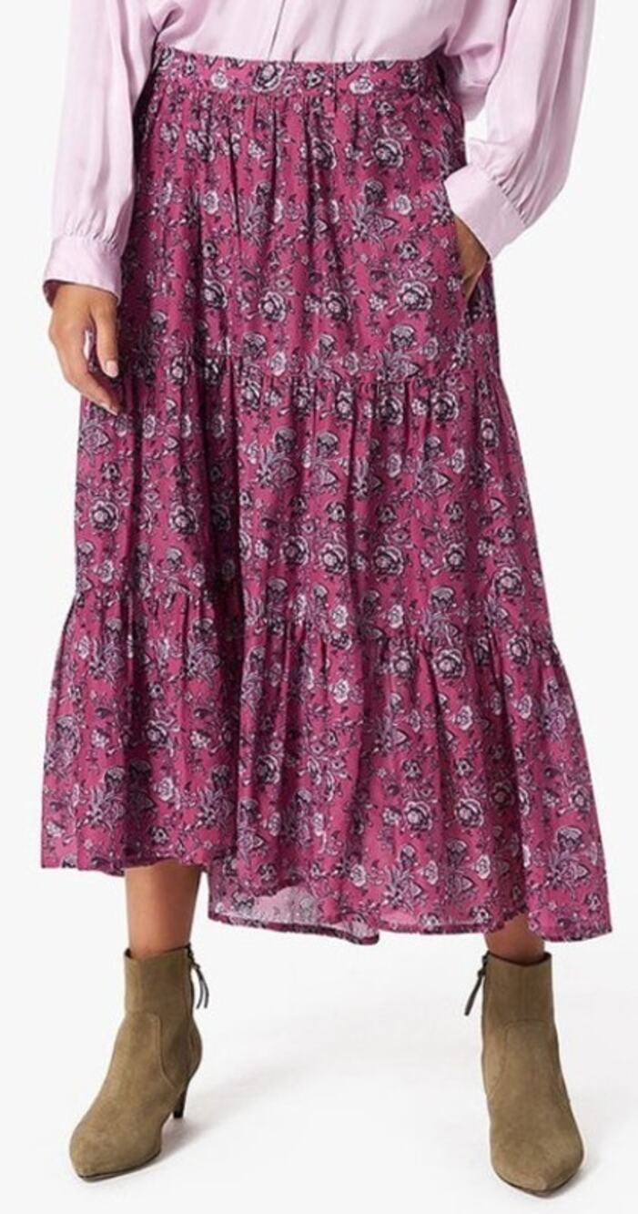 Xirena Iris Midi Skirt High Low Cotton Silk Pink Purple Floral XS Flowy Boho